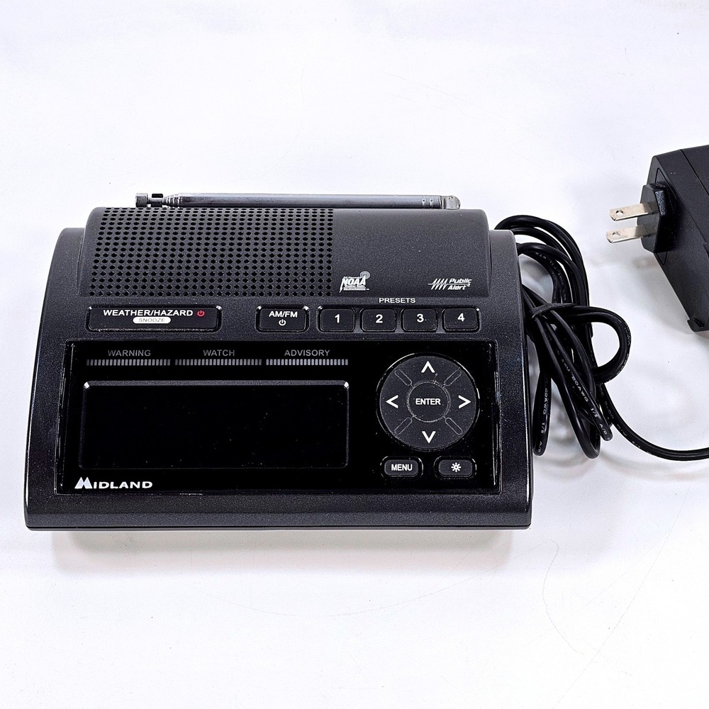Midland WR400 Deluxe NOAA Weather Radio S.A.M.E. AM/FM Alarm Clock Black Tested